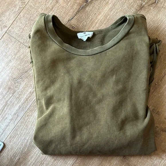 Olive Green Ruffle Sleeve Sweatshirt - Picture 5 of 5